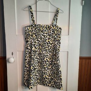 MICHAEL KORS White Yellow Leopard Print Removable Strap Mini Dress sz8